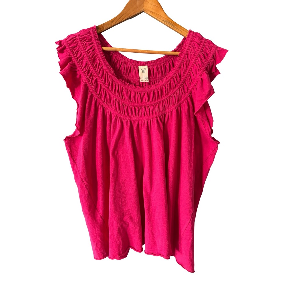 We The Free People Pink Smocked Ruffle Sleeve Top Size L Cotton Blend Blouse